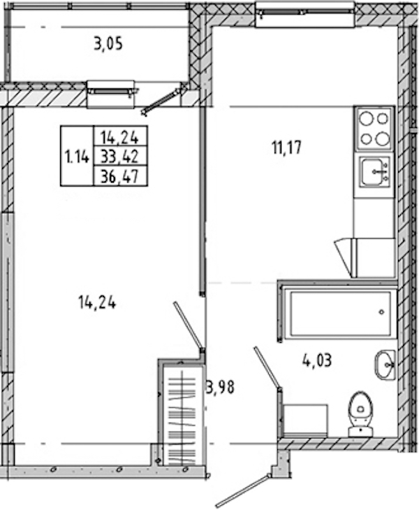 1-комнатная квартира 32.68 м², 8/17 эт., ЖК «Новые горизонты 2»
